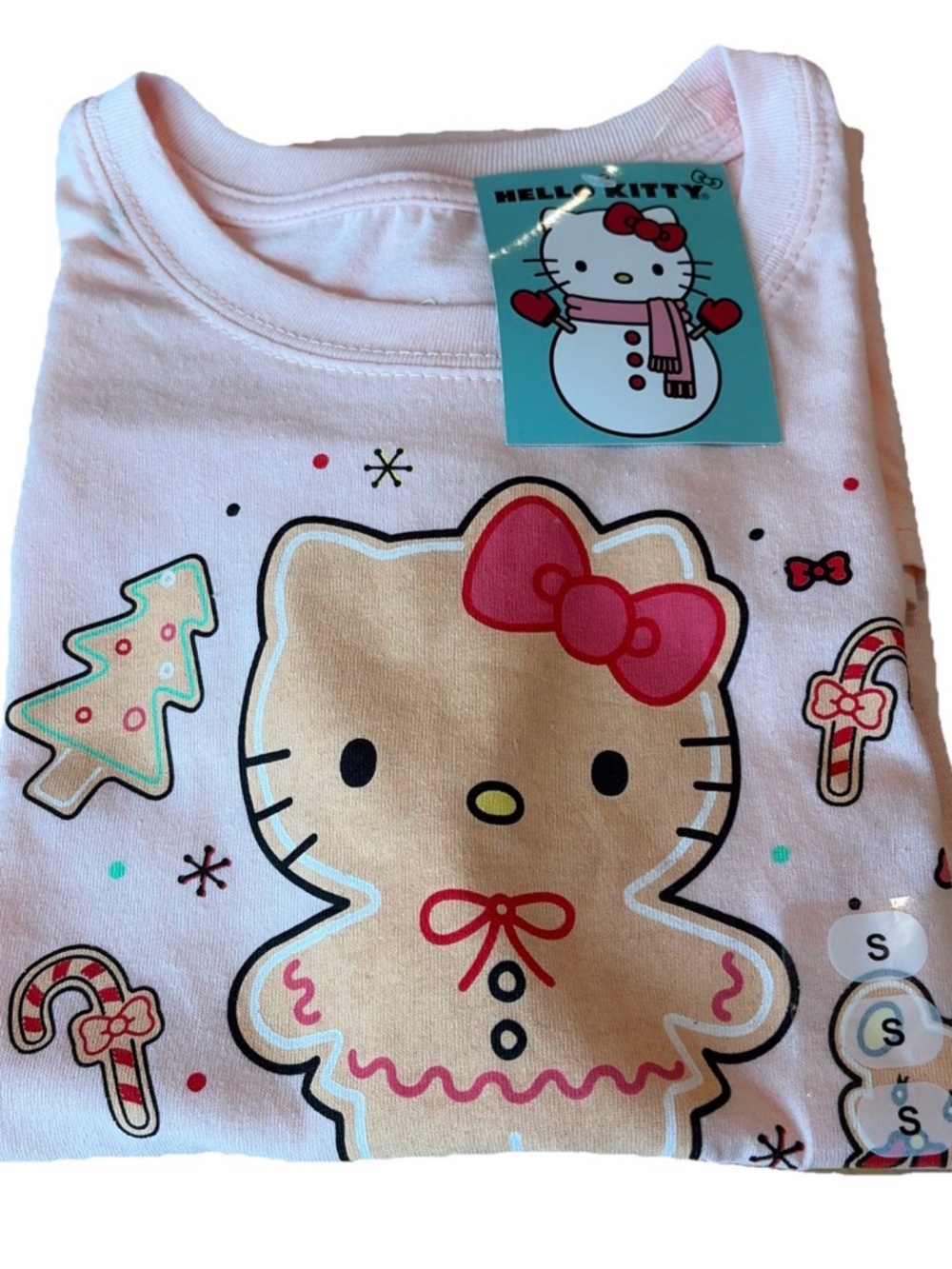 NWT Hello Kitty Sanrio Light Pink Holiday GingerBread Tee